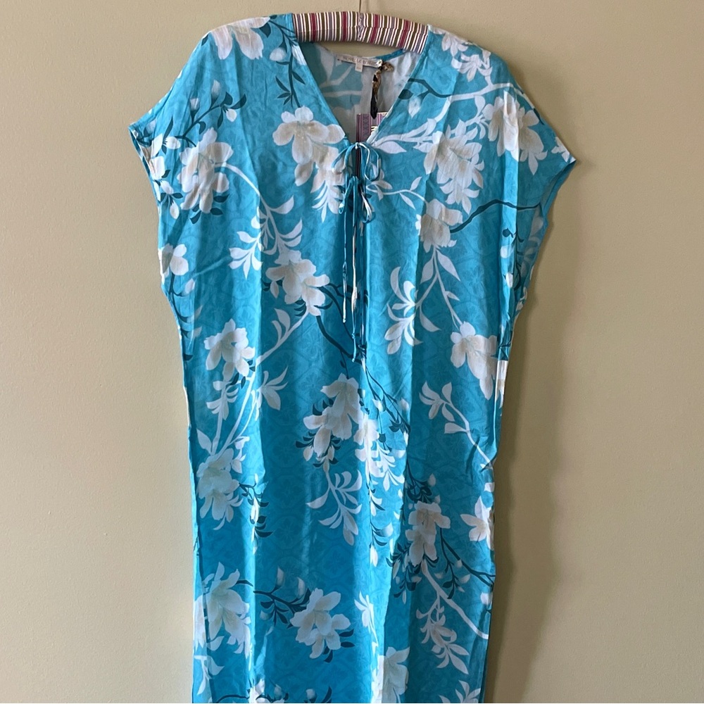 Novella Royale | Margot Caftan in Aqua Lilies, Sz M/L ♥ NWT!
